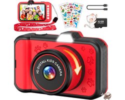 Kindercamera met 3,5 Inch Groot Display - 360° Roterende Zoomlens - 1080P HD Digitale Camera - LED Flitser - Inclusief 32GB TF Kaart - Oplaadbaar - Cadeau voor Jongens en Meisjes van 3-12 Jaar