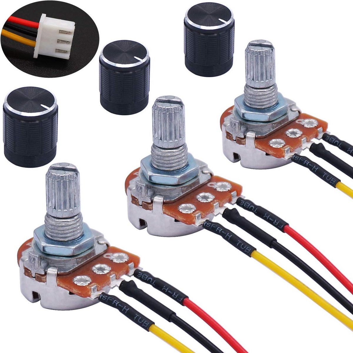 3 Stuks 10K Ohm Lineaire Rotary Potentiometer WH148 B10K met Kabel en Zwarte Knop