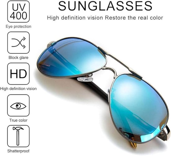 Zwart lens Piloten Zonnebril | Aviator Zonnebril | Retro & Classic Bril | Festival , Rave Bril | Carnavalsbril | Zonnebril Dames & Heren | Mat Zwarte lens | Zilver / Zwart montuur | Trendy Party & Outdoor Bril + brillen koord , sleeve & doek — afbeelding 4