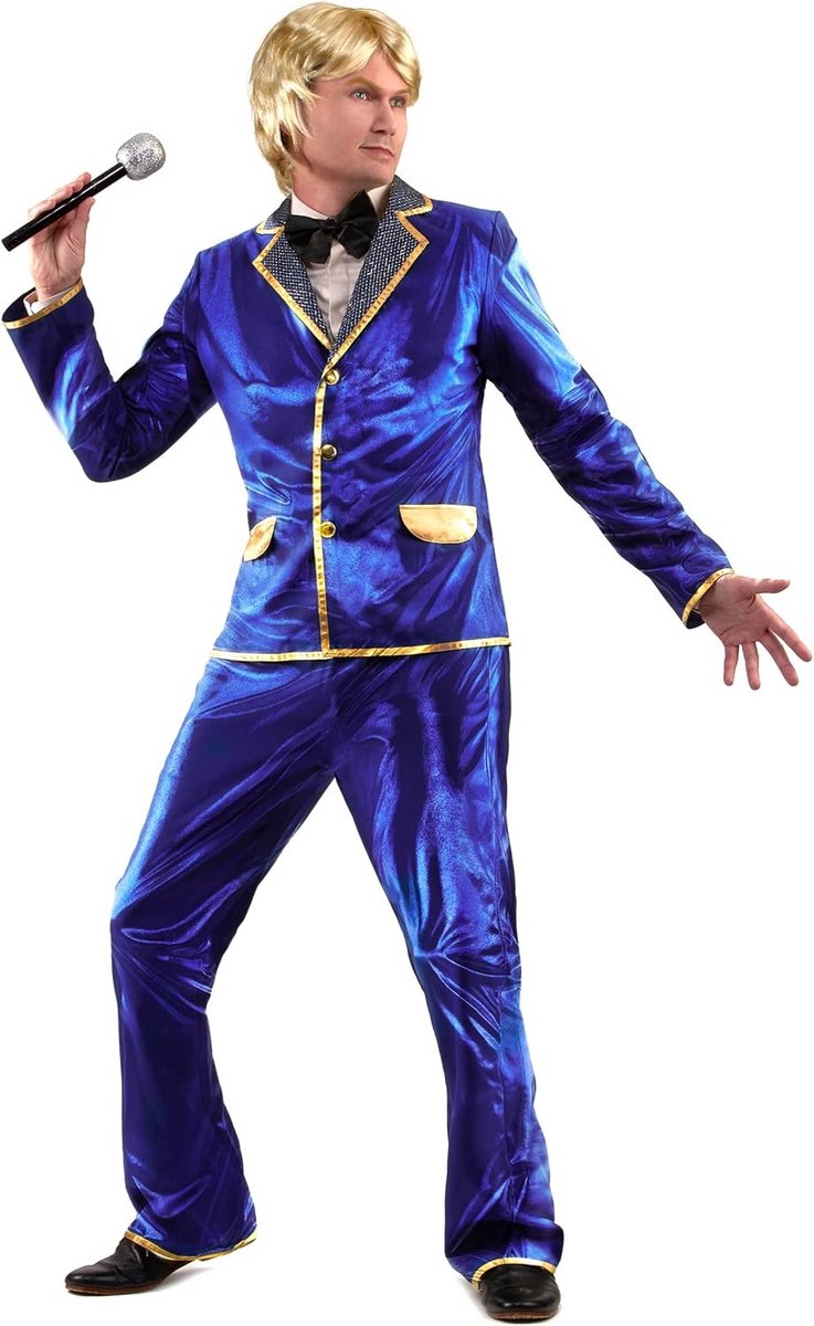 Glanzend Blauw Disco Kostuum voor Heren - Jaren 70 Feest Outfit