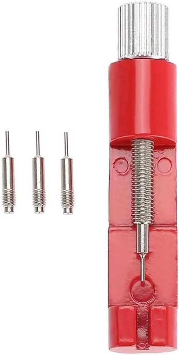 Metalen Horlogeband Link Pin Verwijderaar - Horlogeband Reparatie Tool - Verstelbare Schakels - Horlogemakers - 3 Extra Pinnen - Rood