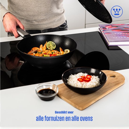 Westinghouse Performance Series - Wok Pan Induction - 28 cm - Wok de luxe avec couvercle - Noir - Convient à toutes les sources de chaleur