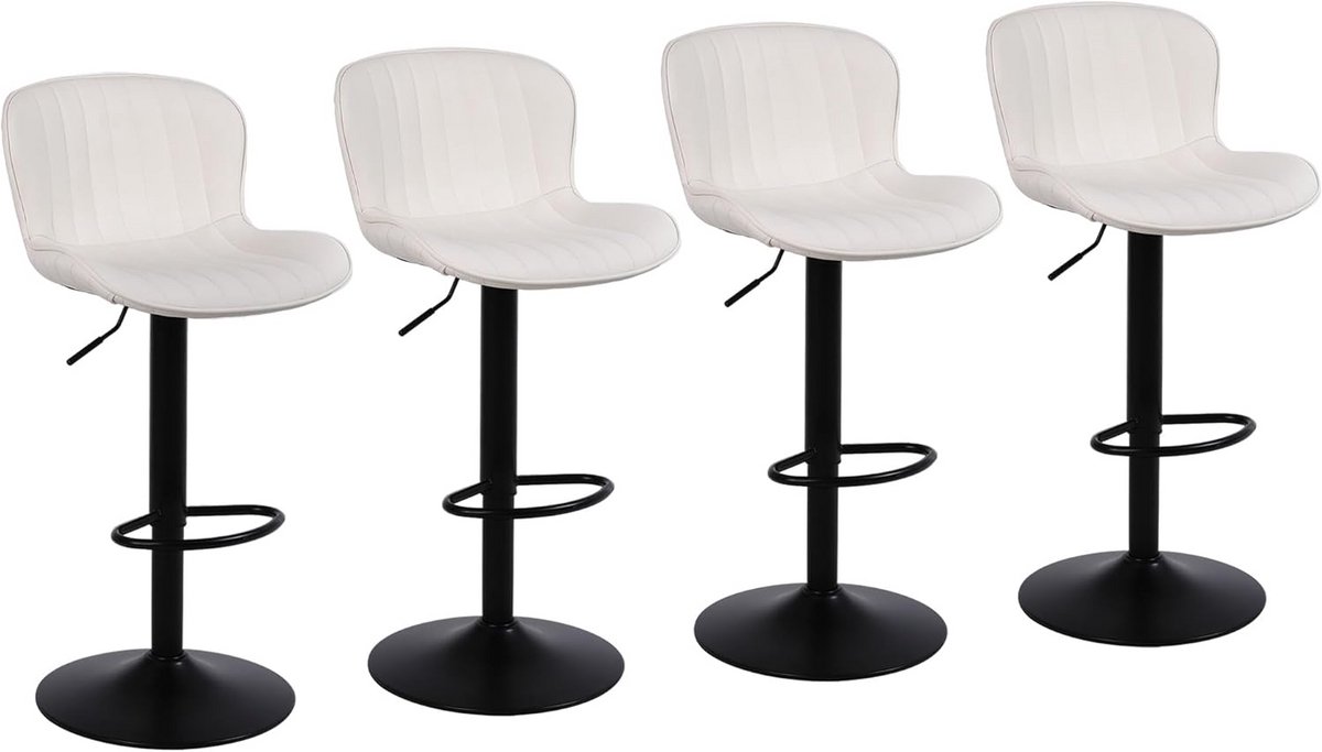 Set van 4 Barkrukken met Rugleuning - In Hoogte Verstelbaar - Beige Keukenstoelen