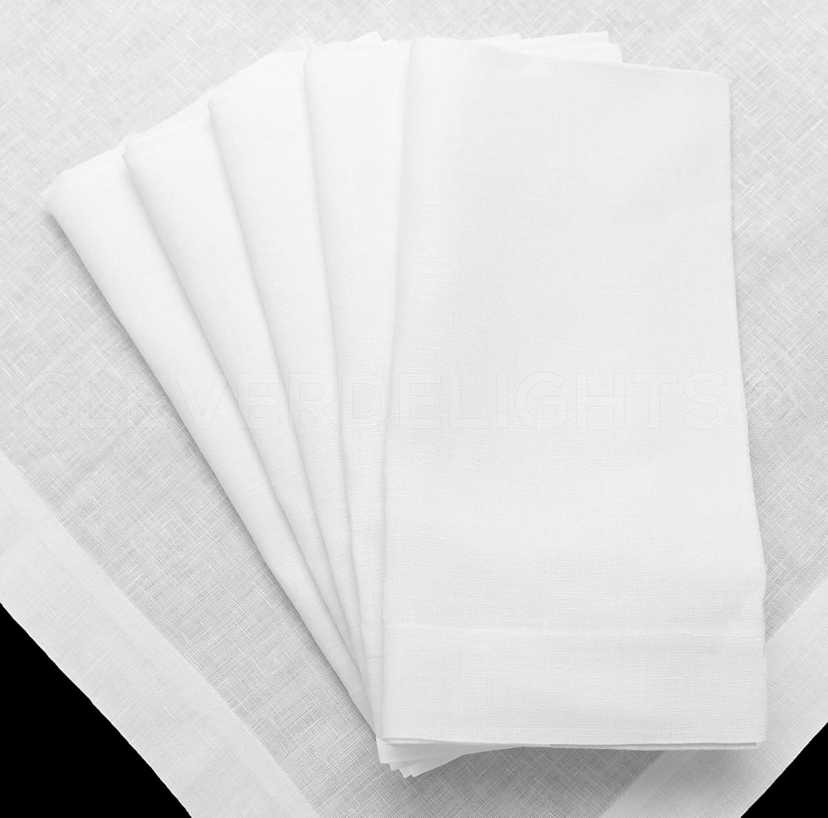 Set van 6 Witte Stoffen Diner Servetten - 50x50 cm - Katoen Linnen Mix
