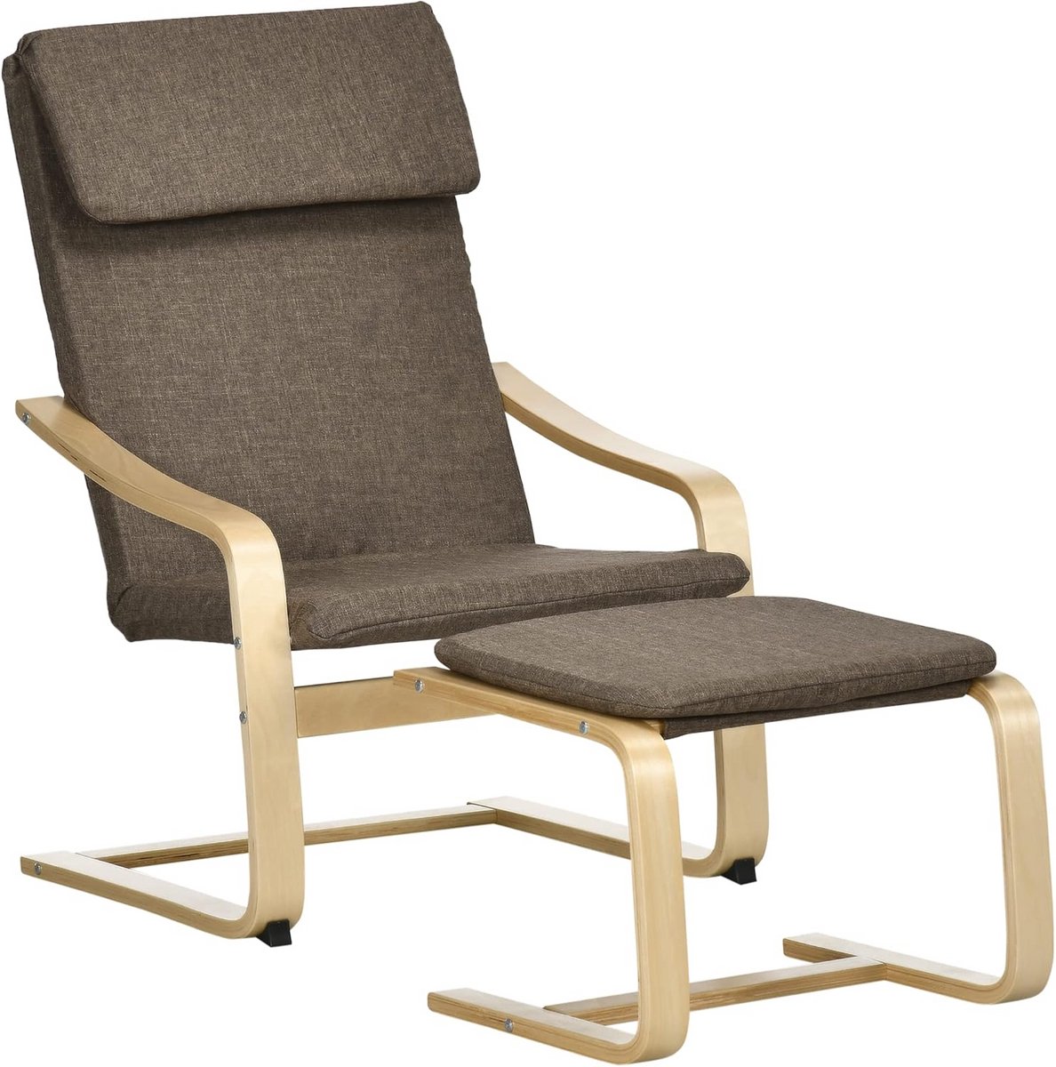 Comfortabele Fauteuil met Voetenbankje Set in Linnenlook - Bruin en Natuurlijk