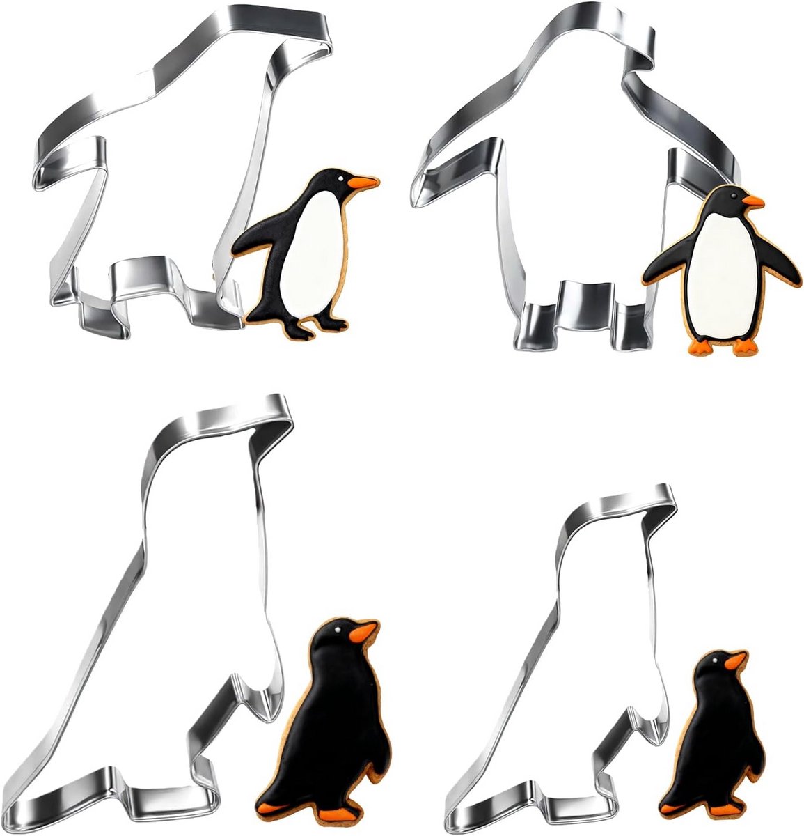 4-Delige Pinguïn Koekjesvormpjes Set van Roestvrij Staal voor Kerstbakken