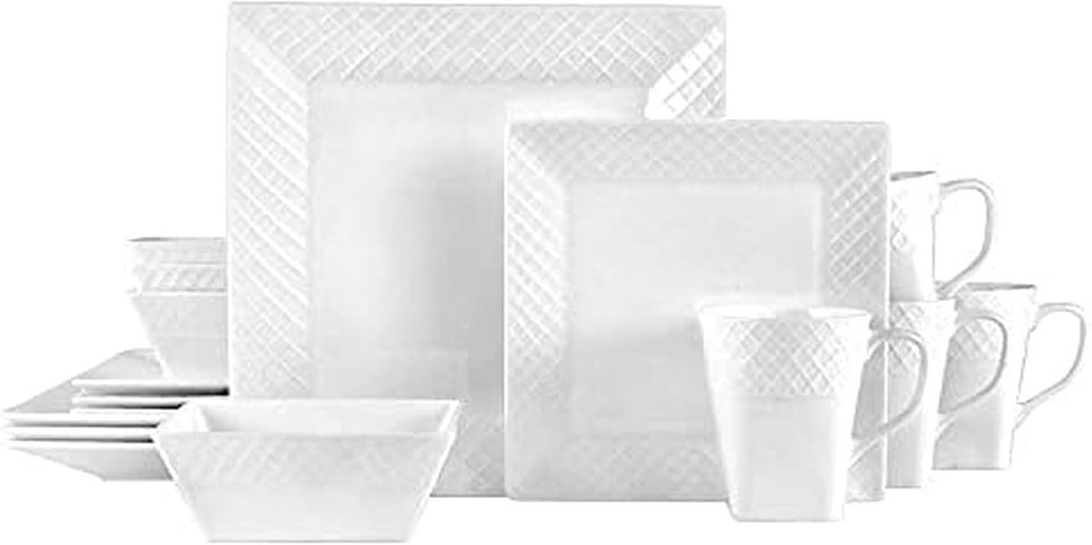16-delige Witte Borden Set - Bone China Servies voor 4 Personen