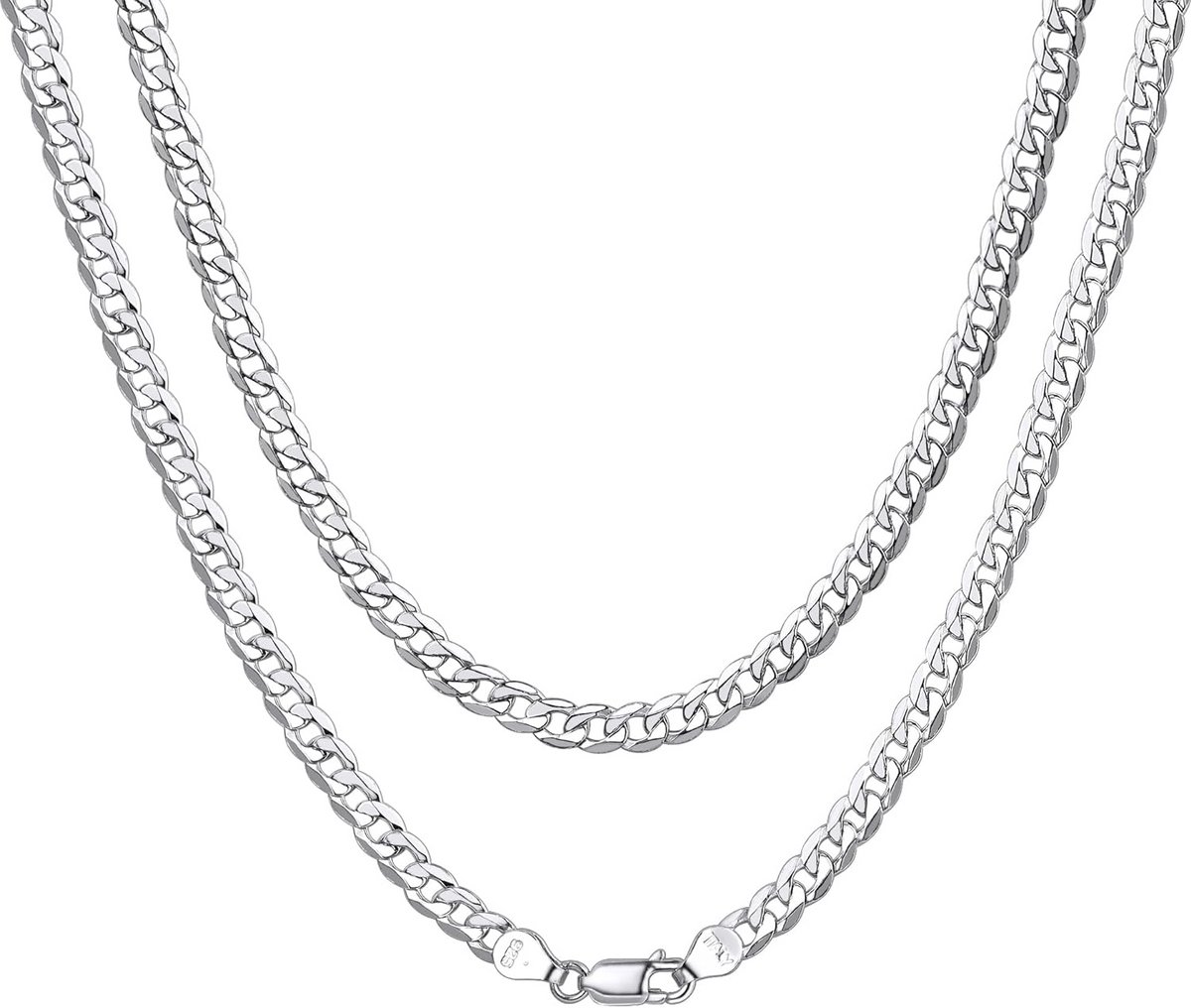 Echte Zilveren 925 Italiaanse Collier Manchet of Figaro Schakelketting voor Dames en Heren