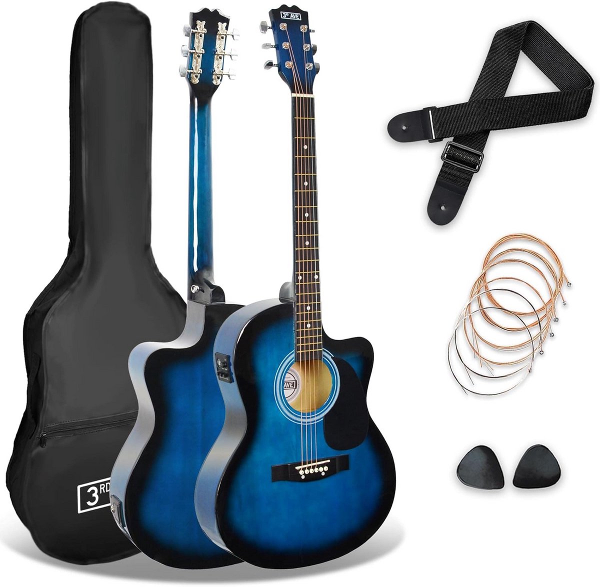 Elektro-akoestische Gitaar Set 4/4 Blauw voor Beginners met Stemapparaat
