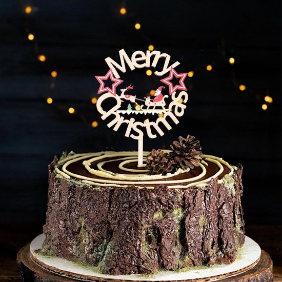 Merry Christmas Taarttoppers – 2 Stuks, Spiegelend Goud Acryl, 9 Cm Breed, Herbruikbaar En Voedselveilig, Voor Kersttaarten, Cupcakes En Brownies