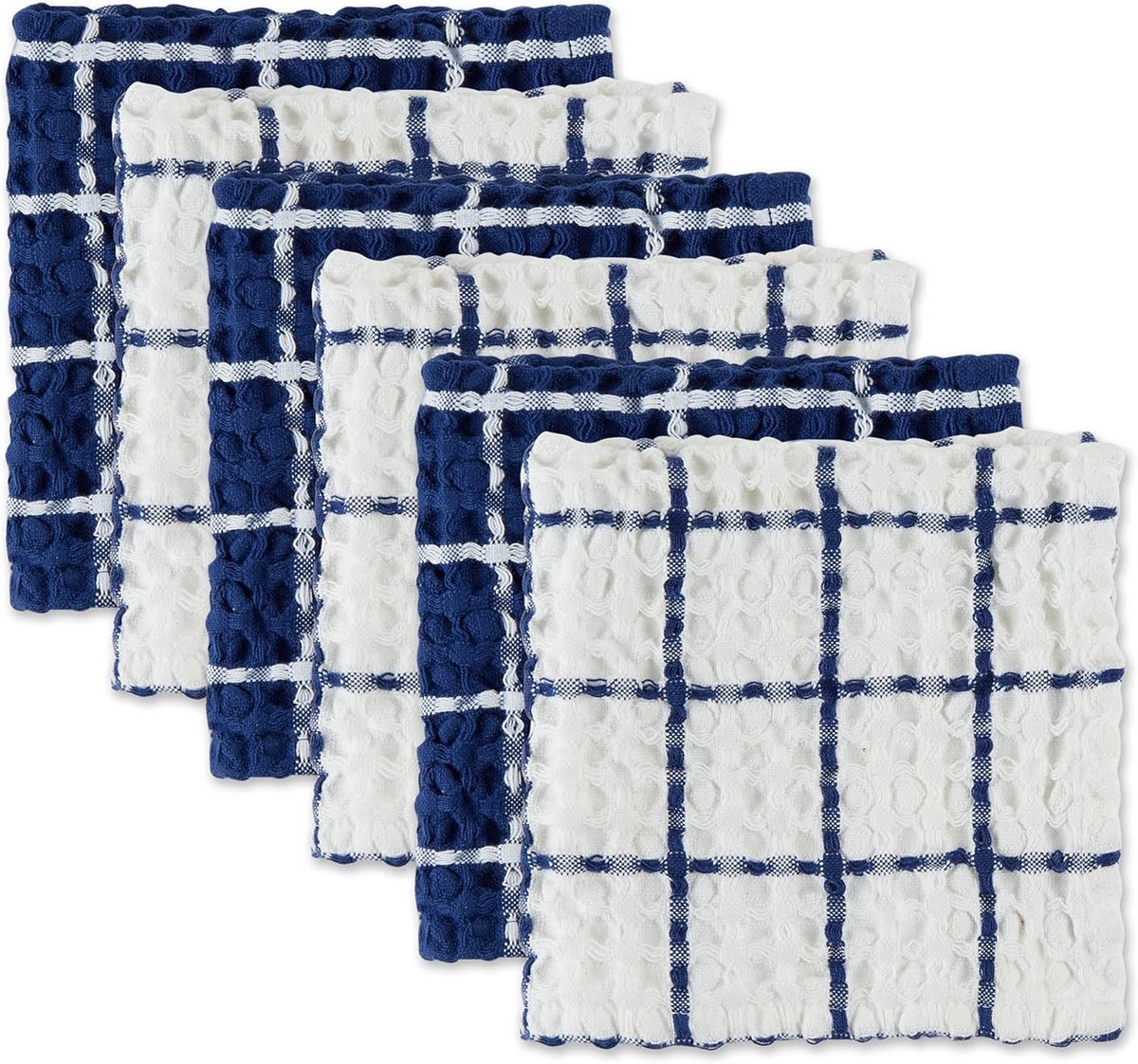 6-delige Set Oversized Absorberende Katoenen Vaatdoeken Nautisch Blauw