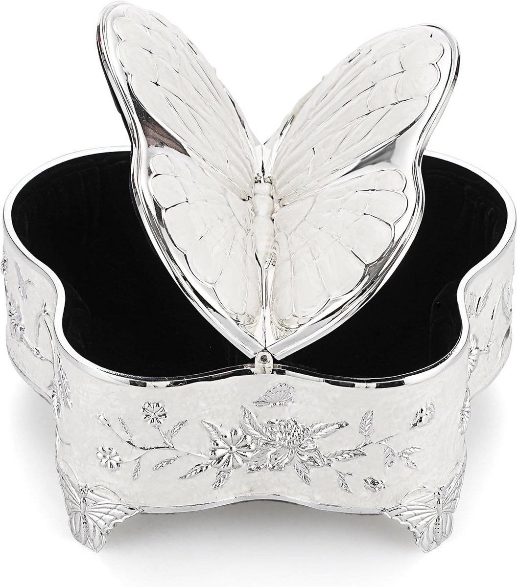 Luxe Metalen Sieradendoos - Handbeschilderd Emaille Juwelendoosje Vlinder Decoratie