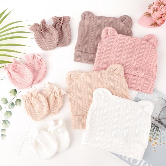 Set van 2 Baby Muts en Anti-Krab Handschoenen voor Pasgeboren Jongen en Meisje (0-6 Maanden) — afbeelding 2