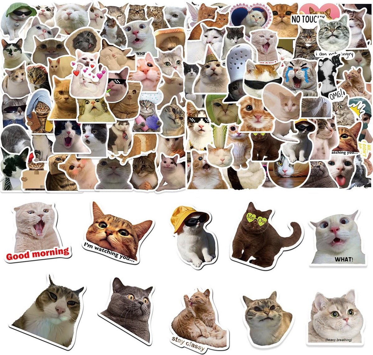 100x Leuke Katten Stickers - Waterdicht Decoratie Set voor Telefoon, Laptop & Bagage
