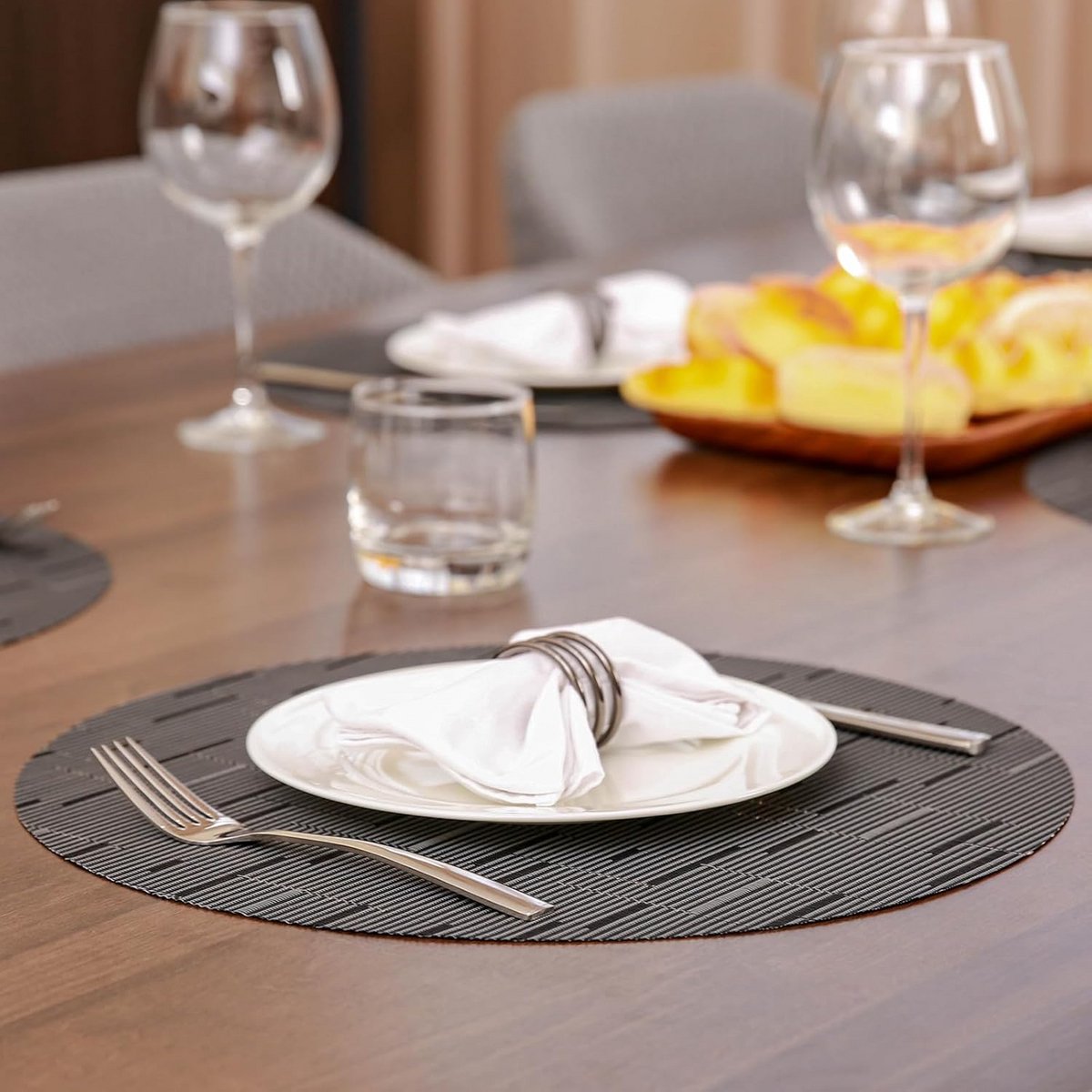 Set van 6 Wasbare Ronde Placemats Hittebestendig PVC Antislip
