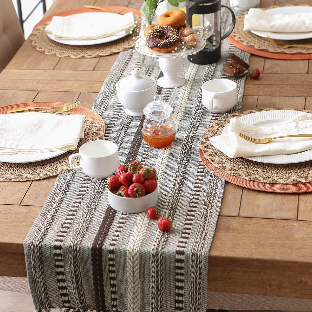 Lange Elegante Katoenen Tafelloper 30x183 cm - Handgemaakt voor Eettafel Decoratie