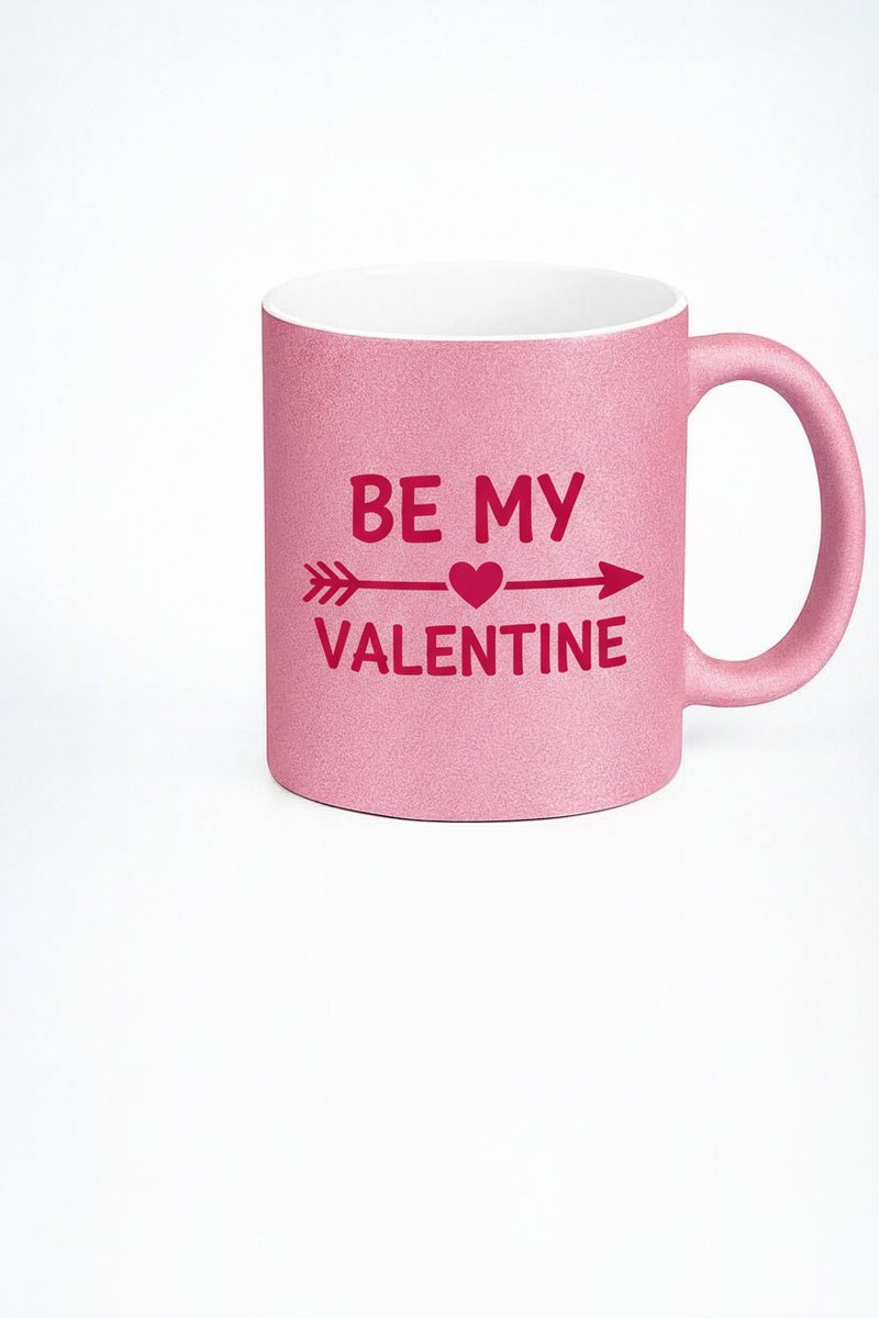 Valentijn Mok Roze Glitter 'Be My Valentine' met Hartpijl - Romantisch Cadeau