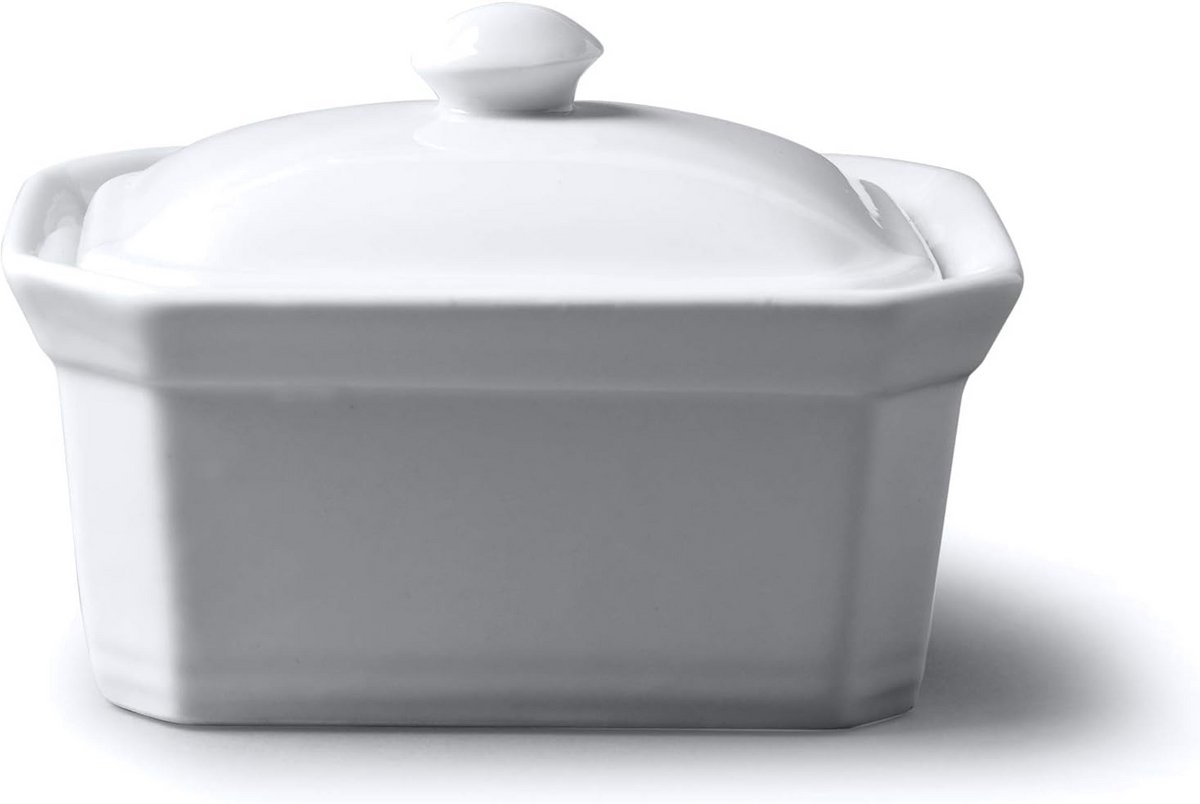 Klassieke Witte Porseleinen Boter- of Terrineschaal met Deksel