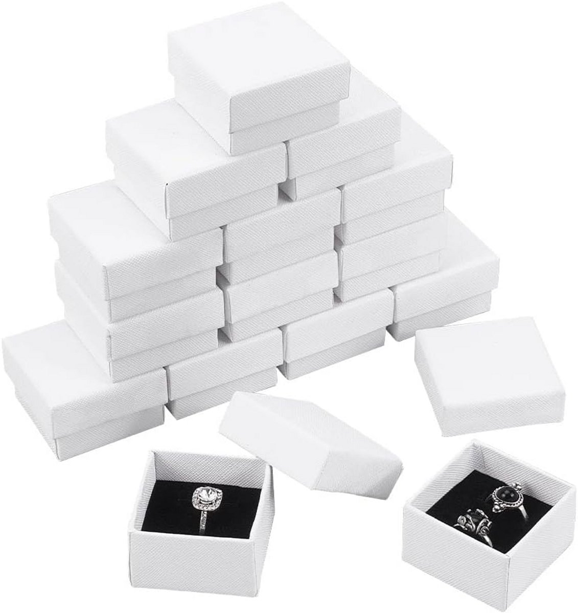 24 stuks Witte Kartonnen Ringdozen voor Sieradenopslag en Display