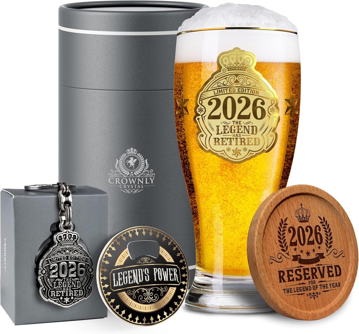 Grappig Bierglas Cadeau voor Pensioen 2026 Voor Mannen en Vrouwen