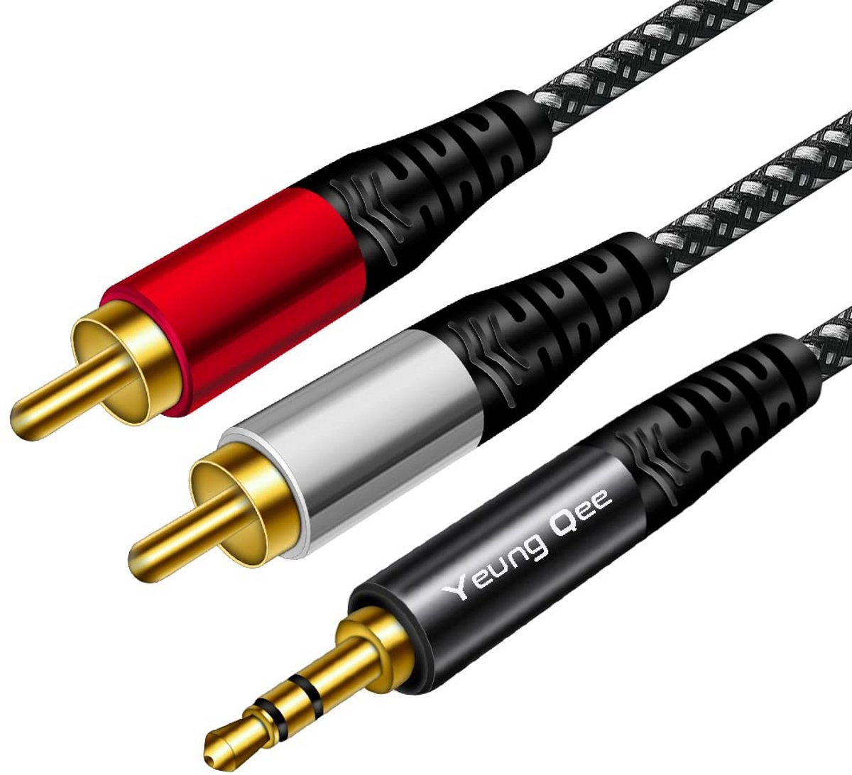 3,5 mm naar 2 RCA Audiokabel 5 Meter - Nylon Gevlochten Stereo Y-Adapter AUX naar Tulp Kabel