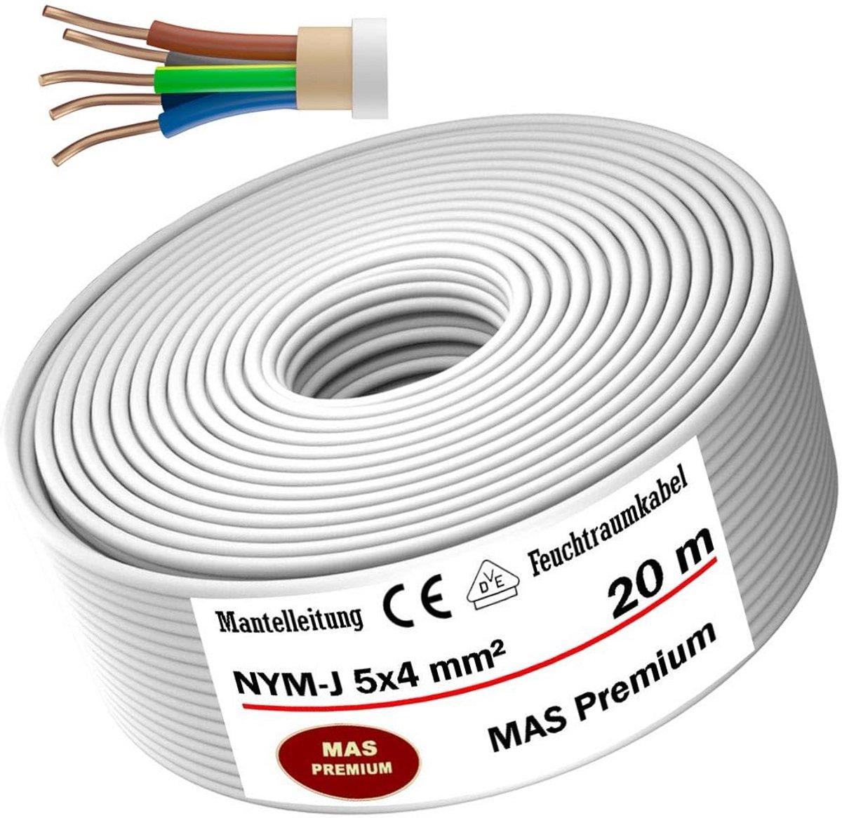 NYM-J Installatiekabel voor Vochtige Ruimtes - Stroomkabel 5x4 mm² (Diverse Lengtes)