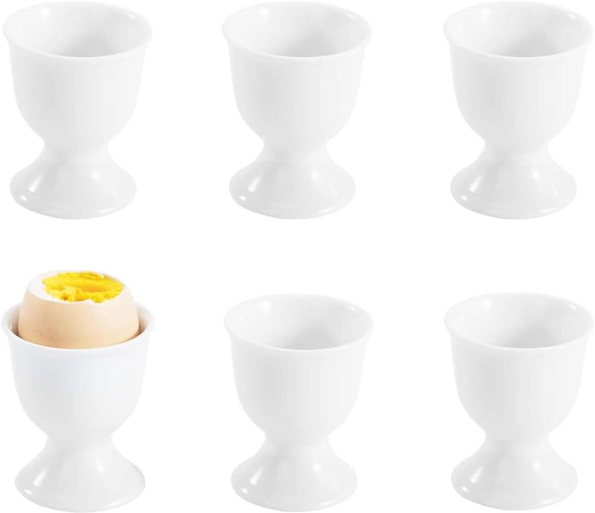Set van 6 porseleinen eierdoppen stapelbare eierhouder voor ontbijttafel.