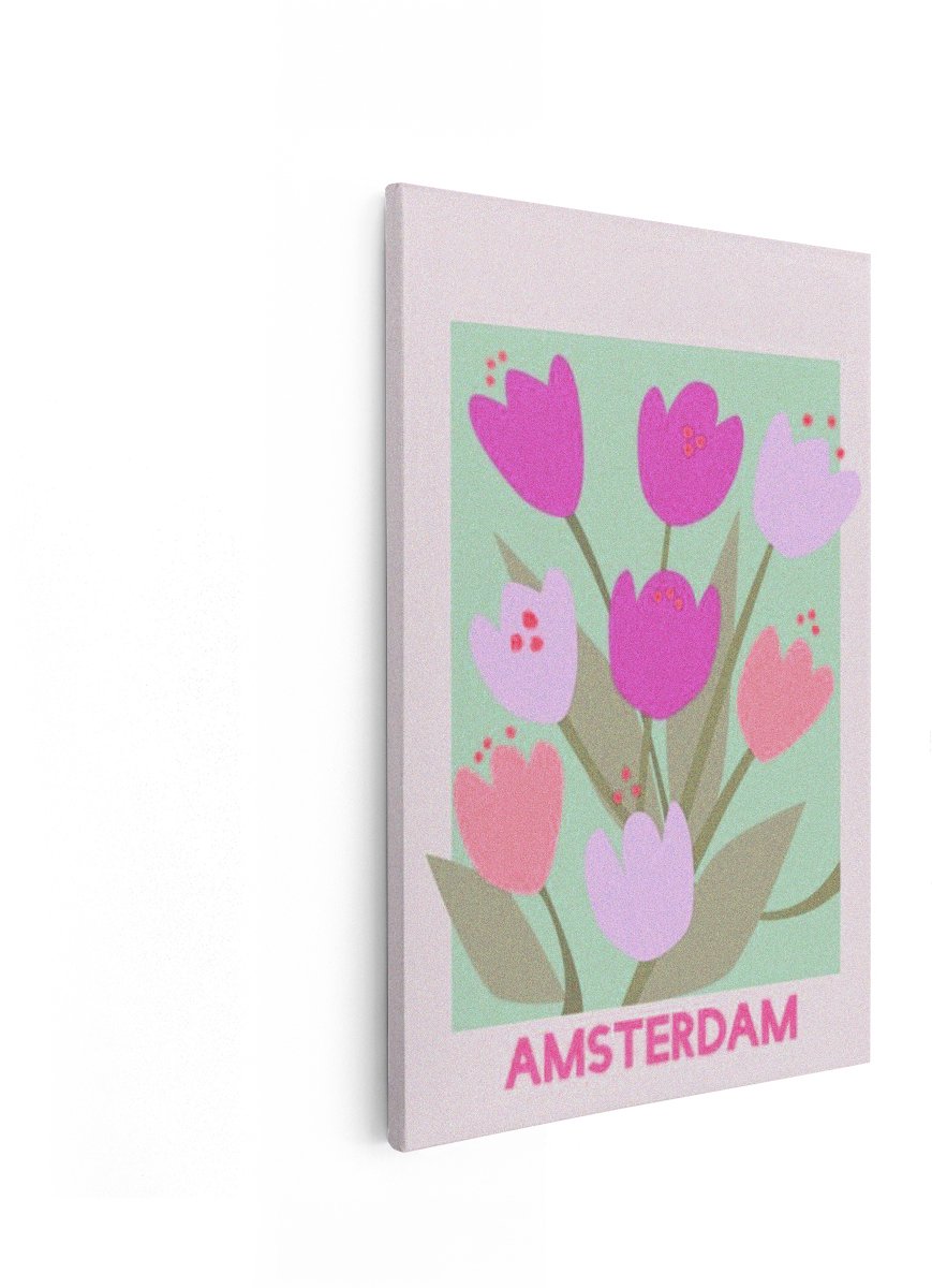 Artaza Canvas Schilderij Tulpen Amsterdam - 60x90 cm - Wanddecoratie Bloemen - Muurdecorat