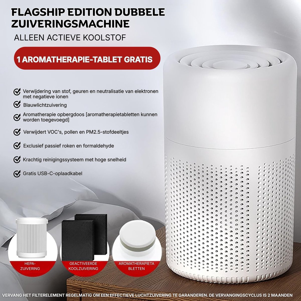 Luchtreiniger met HEPA Filter Ultra Stil – Draagbare Air Purifier 37 dB | Compact met Aromatherapie, Wit — afbeelding 5