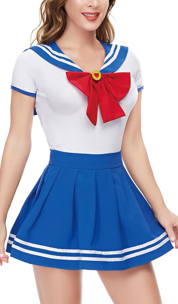 Katoenen Bodysuit en Rok Cosplay Set voor Volwassenen met Strikken