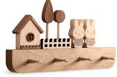 TOJ 4 Haaks Kinderkapstok - Kinder Kamer Kapstok - Wandkapstok - Kraamcadeau - Pine Wood - 30CM - Naturel Hout & Gouden Details