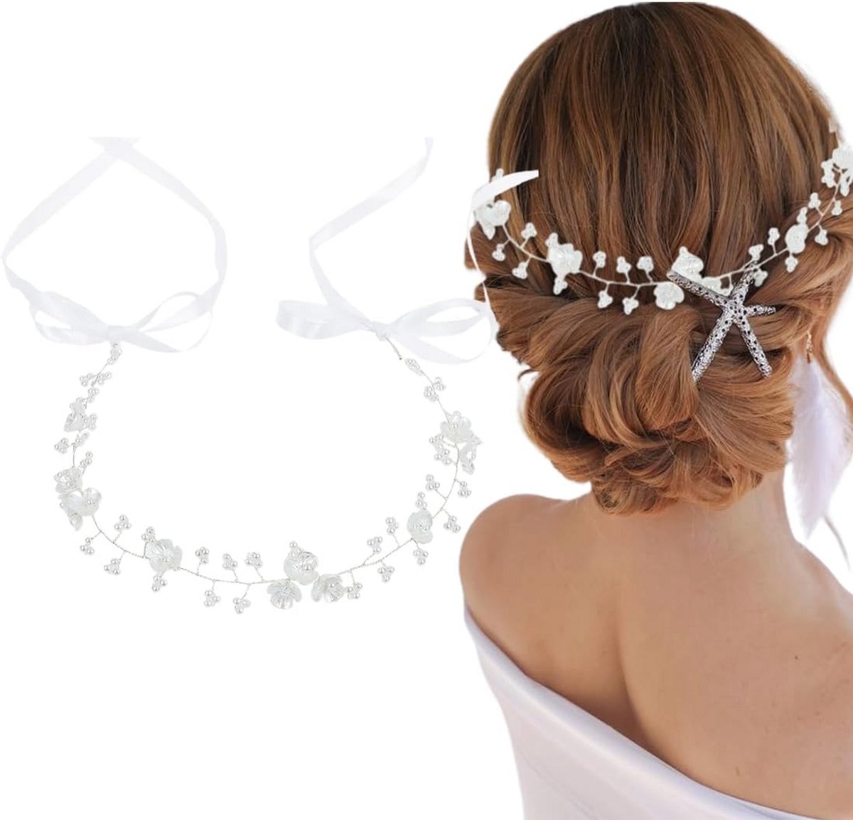 Elegante Bloemenkrans Haarband met Strass en Parels voor Bruid en Communie