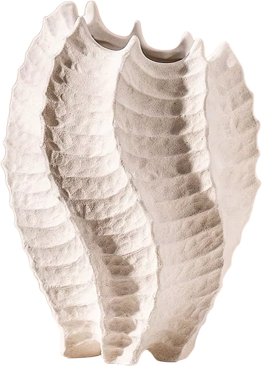 COZELLA® Vaas Tide Keramiek – Sculpturale Bloemenvaas Golvend Reliëf – Droogbloemen – Zandkleurig
