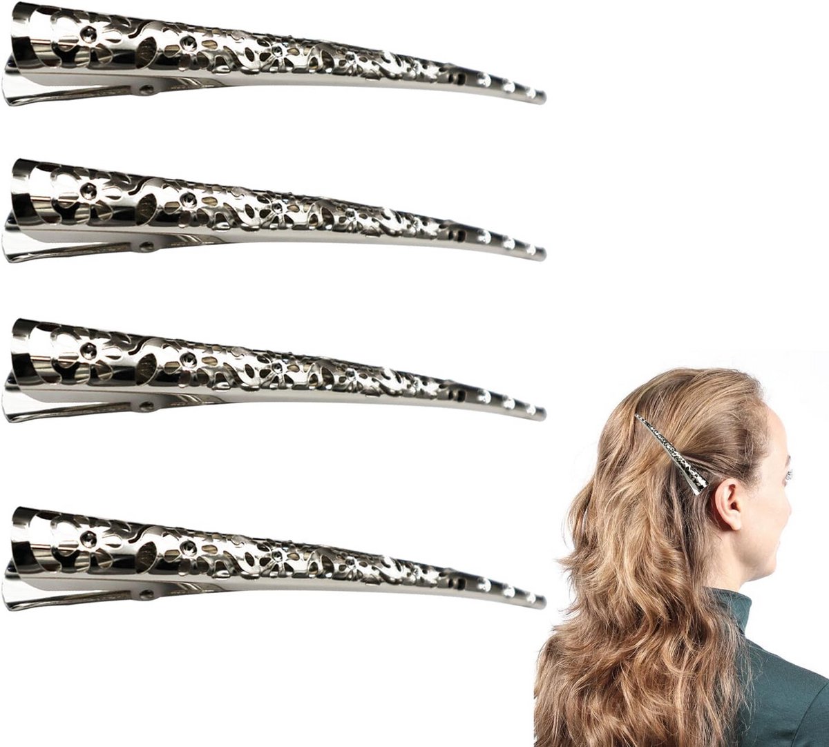 4x Professionele Metalen Haarclips Duckbill - Sterke Anti-Slip Kapper Klemmen