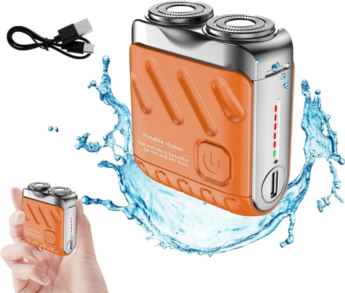 Minischaar voor Reis - Oplaadbaar via USB - Handzaam Koffertje Ontwerp - Eénknops Bediening - Langdurige Accuduur voor Onderweg en Thuis - Oranje - 1 Stuk