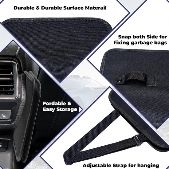 Autoprullenbakken - Opvouwbare prullenbakken - Opvouwbare, draagbare, multifunctionele autoprullenbak - Opvouwbare hangende prullenzakken - Zwart - Lekvrije prullenzakken - Essentiële auto-accessoires - Geschikt voor autostoelen — afbeelding 4