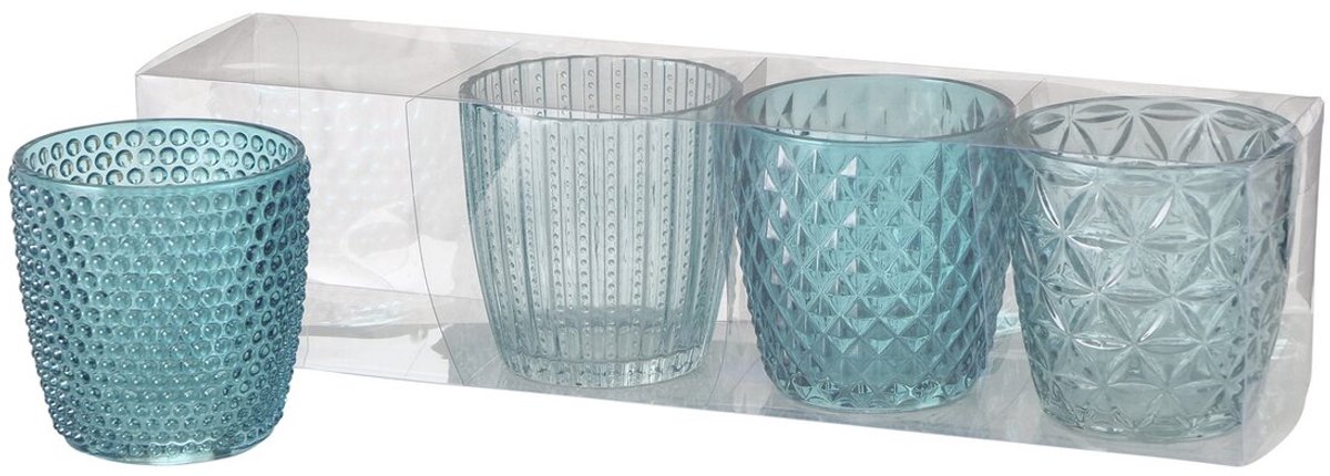 Boltze – Waxinelichthouders – Theelichthouders – Set van 4 – Glas – Turquoise tinten