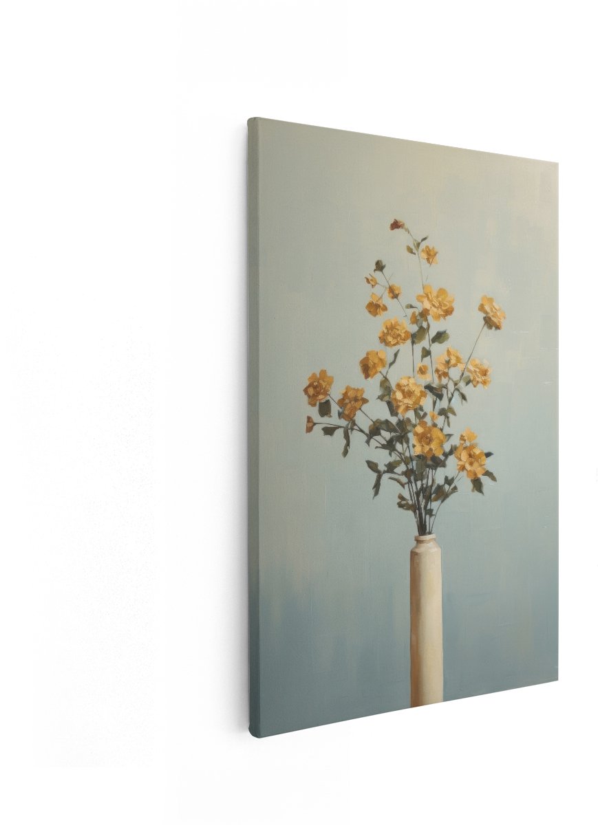 Artaza Canvas Schilderij Bloemen Stilleven - 40x60 cm - Wanddecoratie Vintage Olieverf - Muurdecoratie Gele Bloemen Vaas - Decoratie Woonkamer