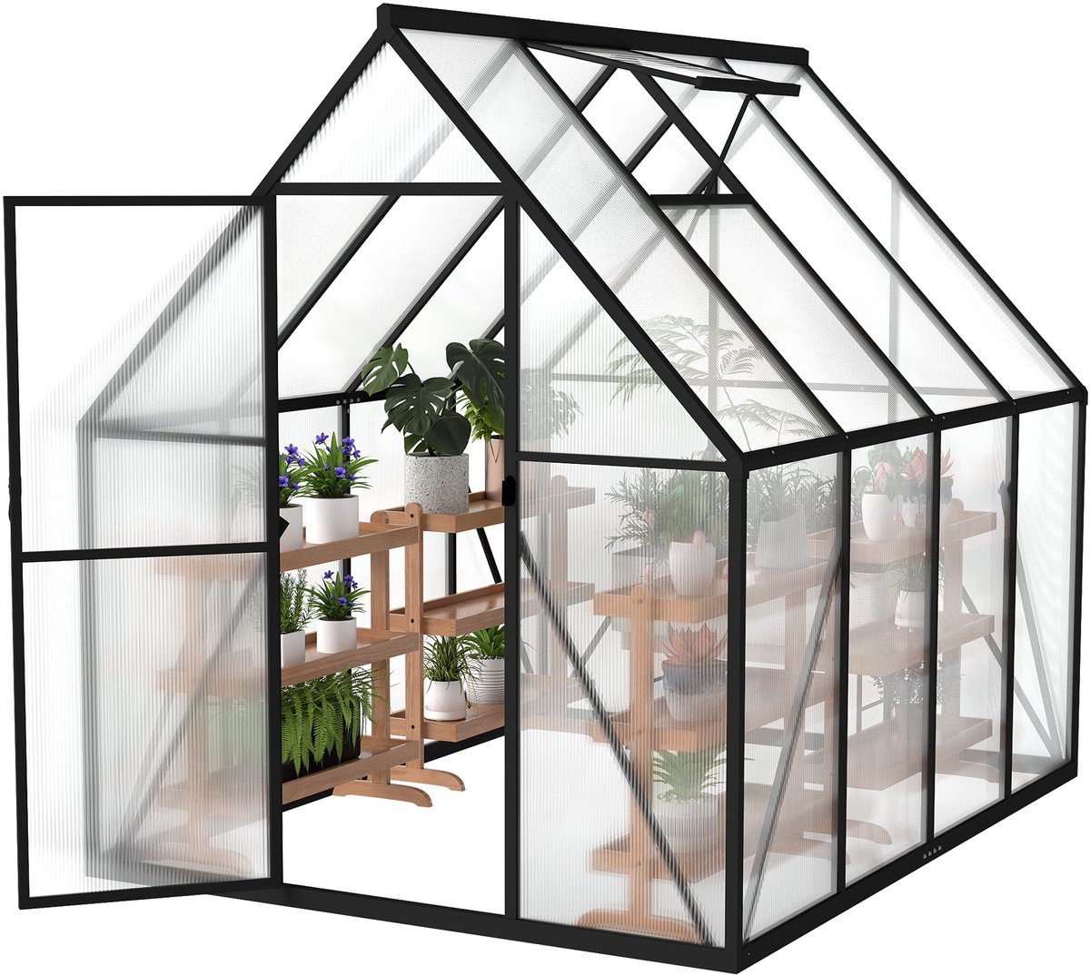 Aufun Premium Aluminium Kas 4,14 m² 230x180x195cm – 6cm Fundering & 4mm PC-plaat – UV-bestendig Weerbestendig