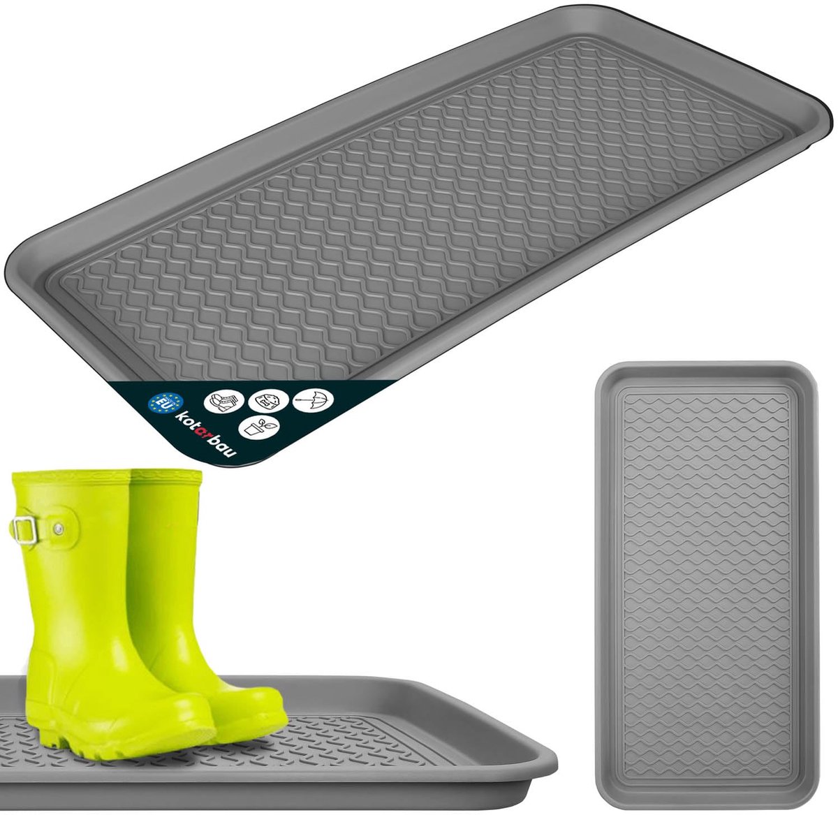 KOTARBAU® Schoenenlekbak, Lekbak Schoenen, Kunststof, 38 x 76 cm, Grijs, Schoenendruipbak, Schoenmat, Laarzen Afdruipmat, Schoenafdruipbak, Schoenenschaal, Lekbak voor Natte Schoenen