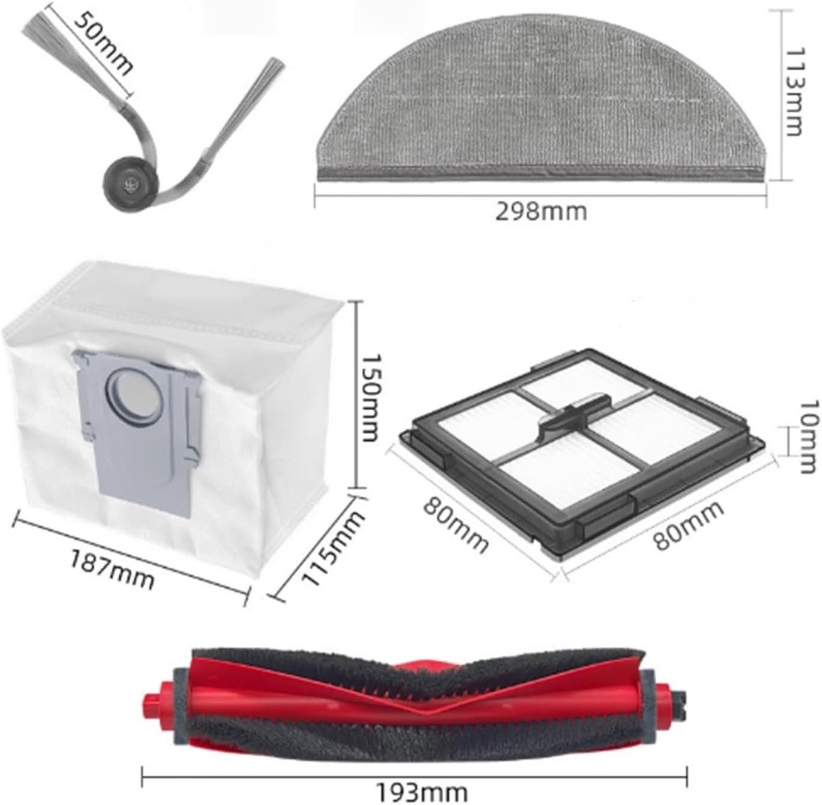 13 stuks vervangende accessoires geschikt voor Roborock Q10 VF+/PF robotstofzuiger - 1 hoofdborstels, 4 zijborstels, 4 HEPA-filters, 4 dweilpads — afbeelding 2