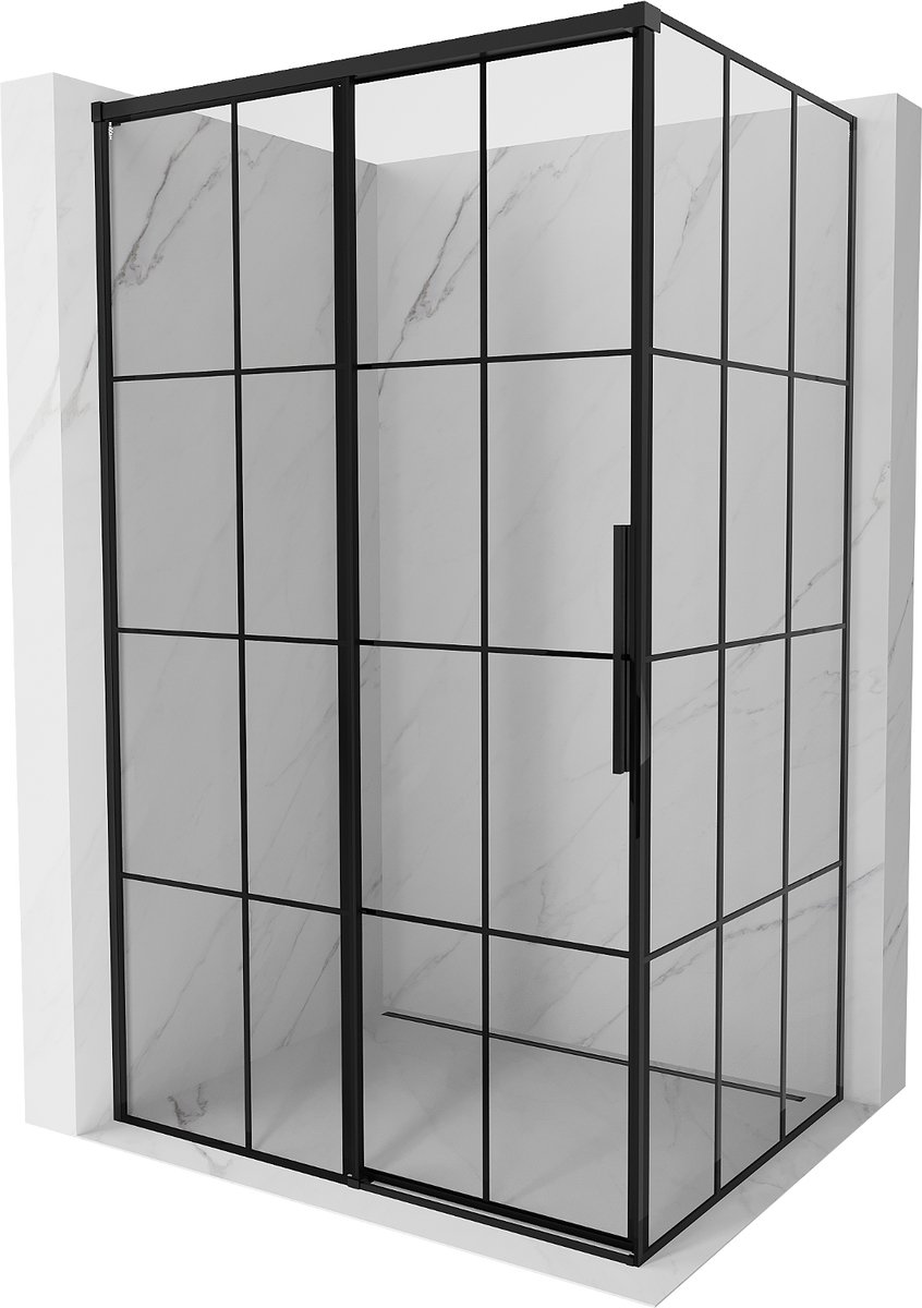 Mexen Rox schuifcabine links 125 x 90 , zwart raster, zwart - 8C2-125-090-70-77-L