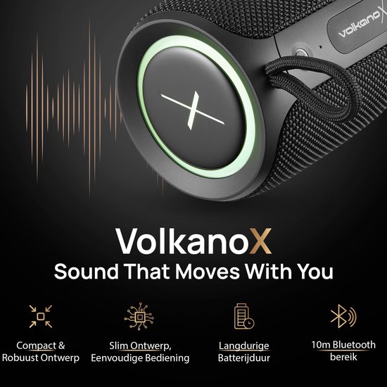 Volkano X Wave - Draadloze Bluetooth Speaker - 36W met Diepe Bas en TWS - 10 uur lang muziek - IP66 Water- & Stofbestendig (Outdoor) - Zwart van Merkloos — afbeelding 3