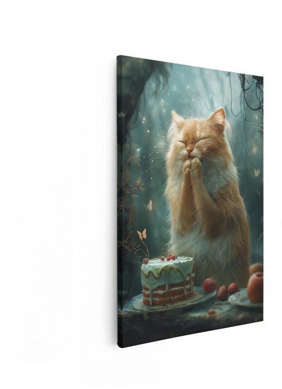 Artaza Canvas Schilderij Oranje Kat - 20x30 cm - Wanddecoratie Dieren - Muurdecoratie Bos - Decoratie Taart - Kamer Accessoires
