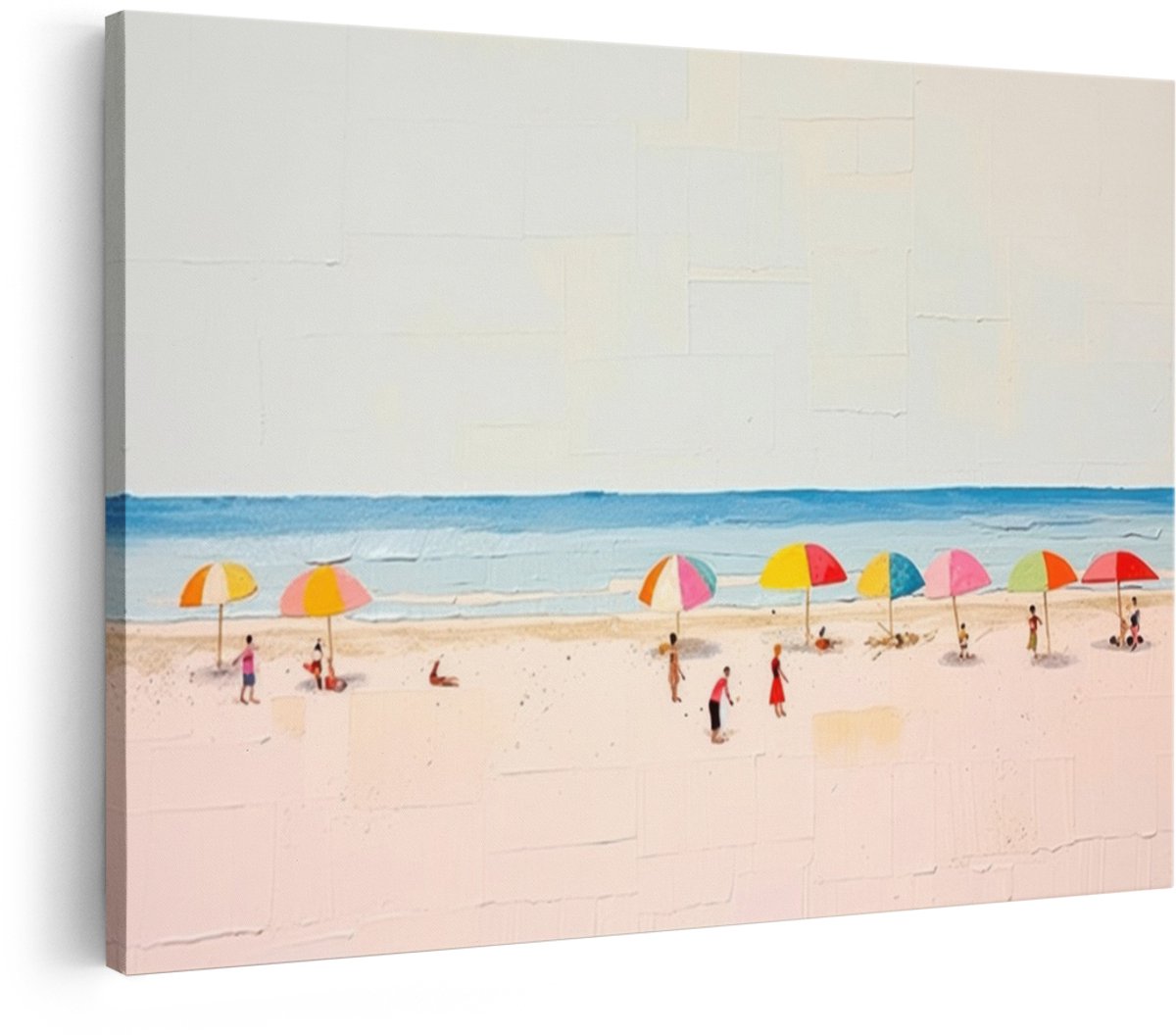 Artaza Canvas Schilderij Strand - 120x80 cm - Wanddecoratie Zee - Muurdecoratie Kleurrijk Landschap - Decoratie Parasols - Schilderijen Op Canvas