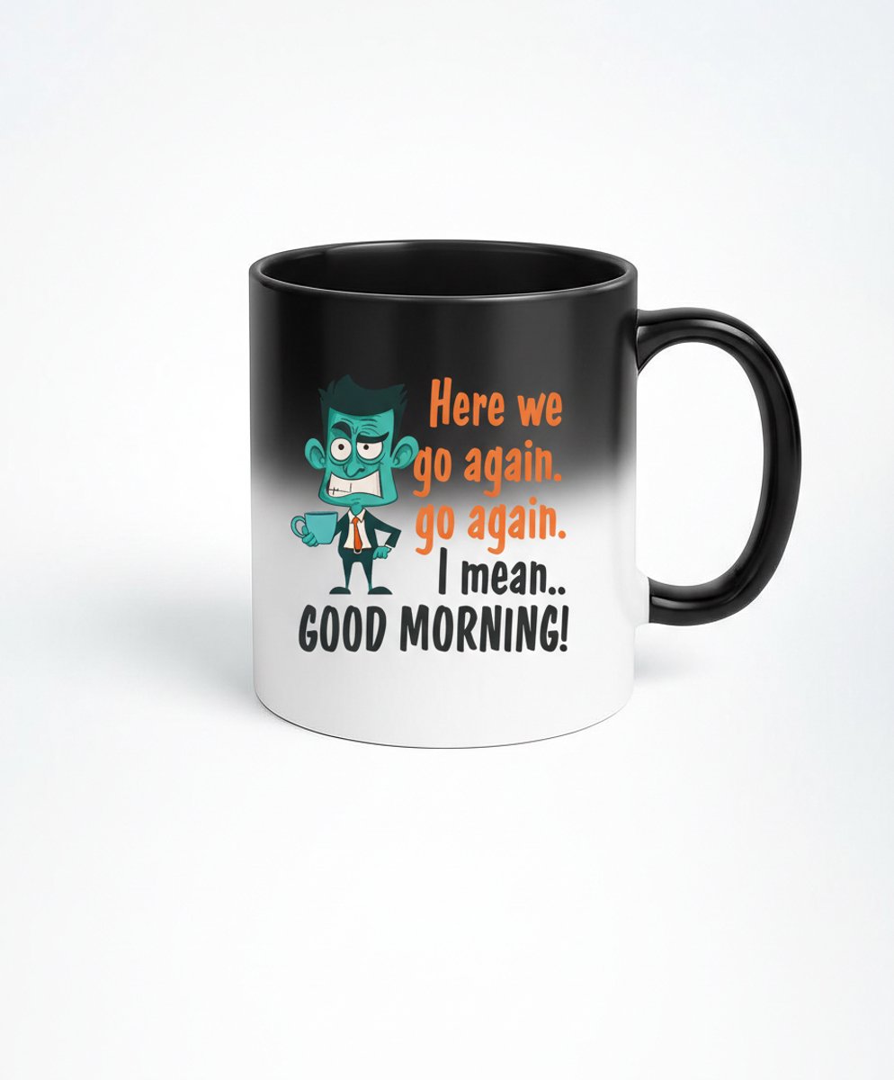 Magische Koffiemok "Here We Go Again" - Zwart Thermisch Veranderend