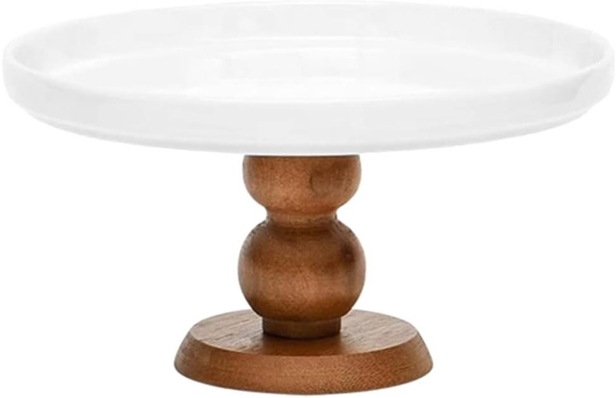 Houten Taartplaat met Keramische Borden - Antislip - Ideaal voor Desserts - 17 cm hoog
