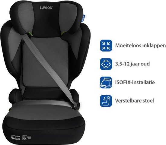 LUVION® FLEX-i Opvouwbare Autostoel - Shadow Blend (i-Size 100–150 cm) - Autostoel Groep 2 3 - Autozitje geschikt voor (3,5 tot 12 jaar) - Zwart & Grijs van Merkloos — afbeelding 5