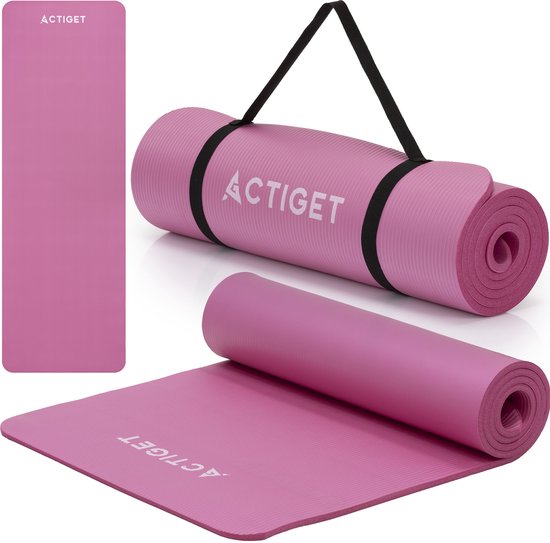 Actiget® Yogamat - Extra Dik - Inclusief Draagriem - 183 x 61 x 1 CM - Roze