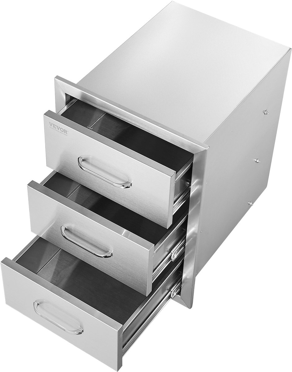 VEVOR buitenkeukenlades lades buitenkeuken, 40 x 55 x 45 cm, inbouw, drievoudige toegang grilllades met roestvrijstalen handgreep, grilleilandlades voor buitenkeukens